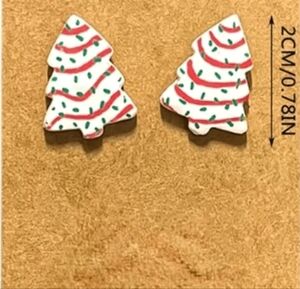 Festive Red and White Christmas Tree Earrings